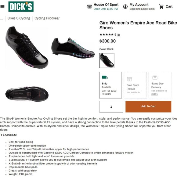 NEW Giro Empire Acc Cycling Shoes Womens 6 Black Road Bike Athletic Cleats 37EU - Picture 9 of 14